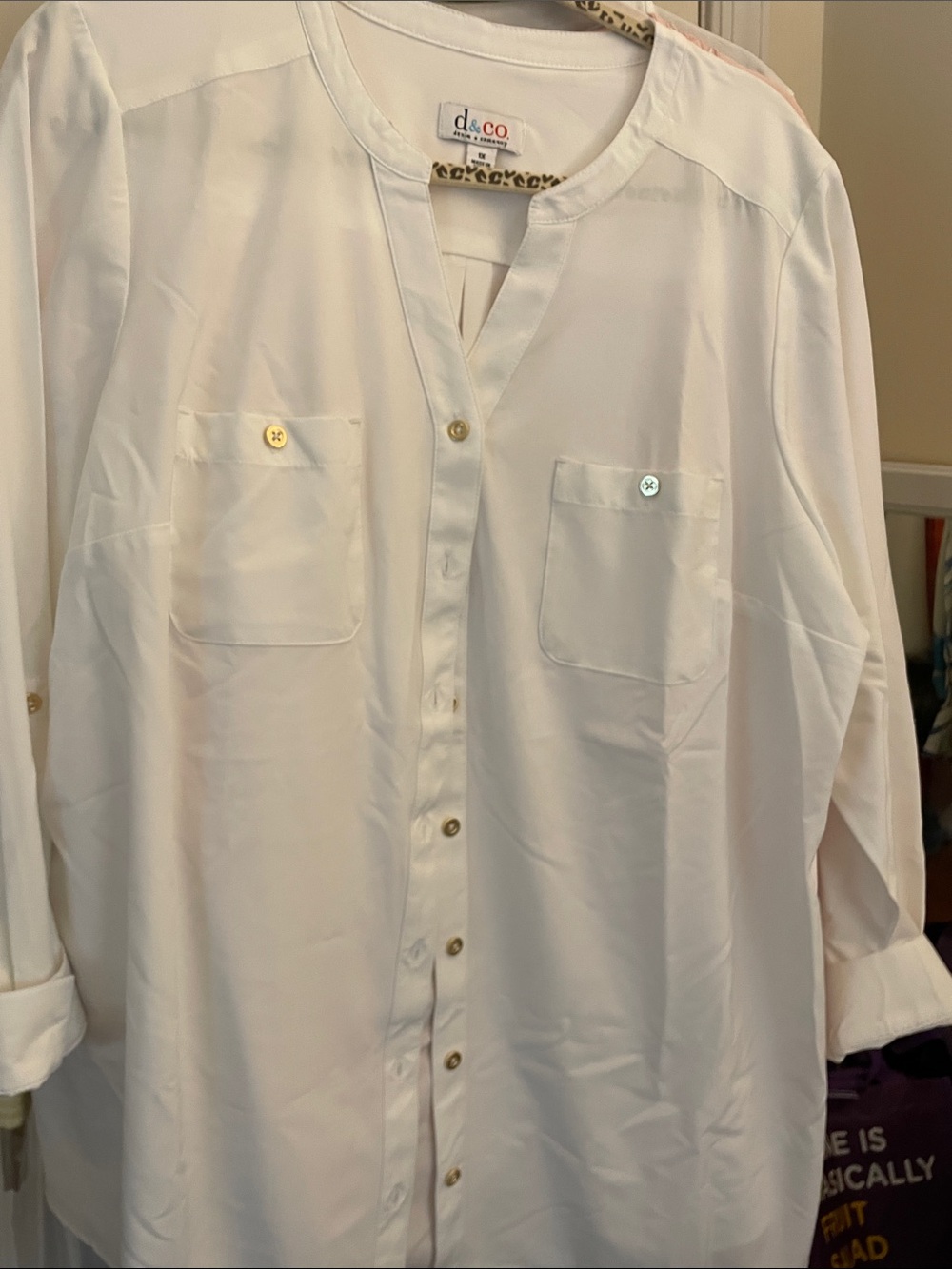 Denim&Co White Button-Front Women's Blouse